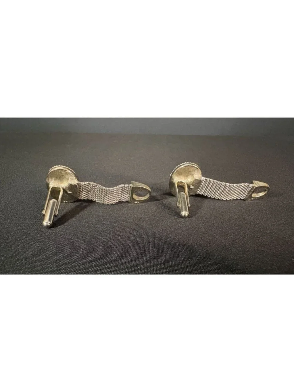 Vintage Swank Cufflinks Delft Porcelain Sailboat Mesh Wrap Around Silver Tone